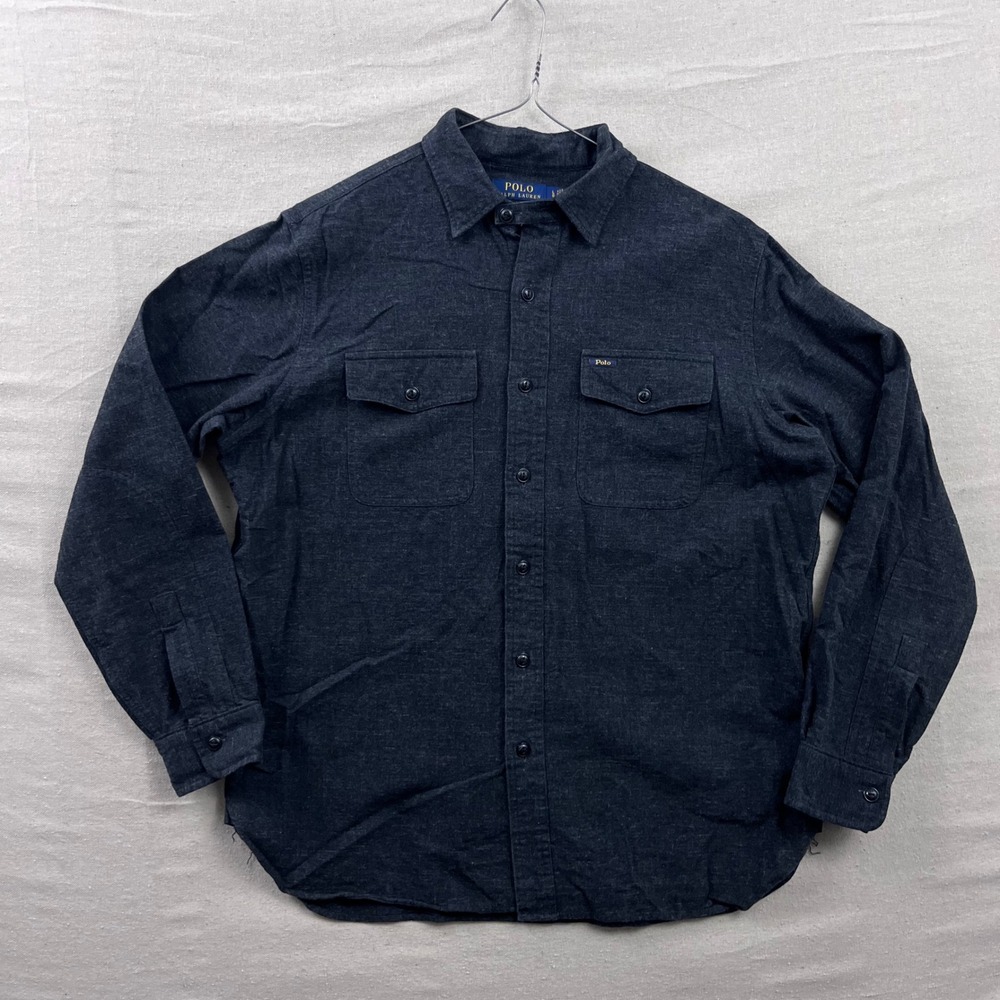 Polo Ralph Lauren Button Up Mens Large Gray Classic Fit Flannel Cotton Shirt